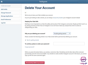 حذف دائمی اکانت اینستاگرام از طریق کامپیوتر