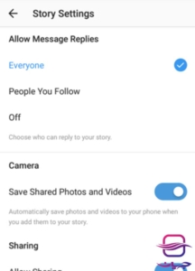 تنظیمات مربوط به دریافت ریپلای یا پاسخ استوری