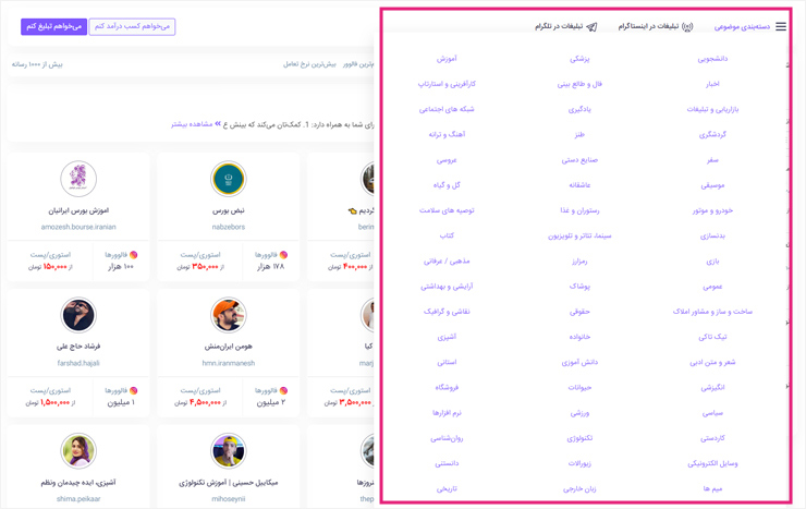 لیست اینفلوئنسرهای جریان 