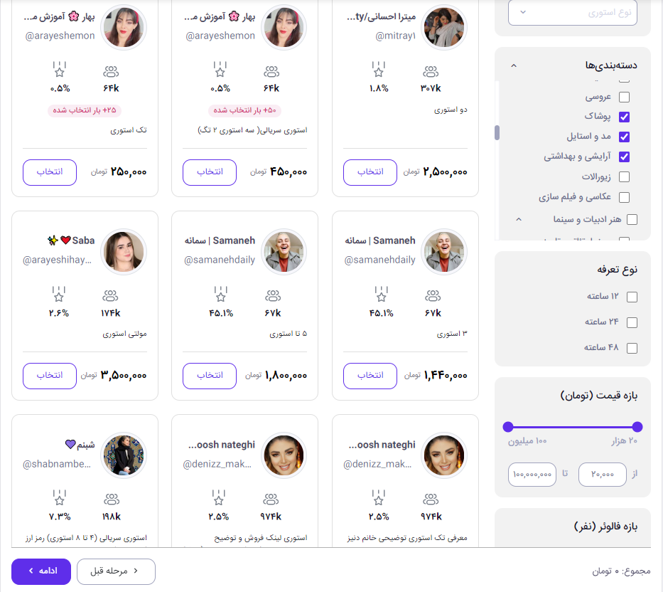 لیست اینفلوئنسرهای جریان