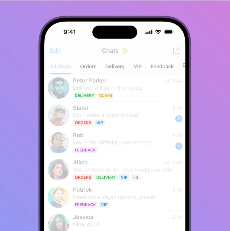 برچسبگذاری رنگی چتها (Labels for Chats)، از قابلیتهای تلگرام بیزینس