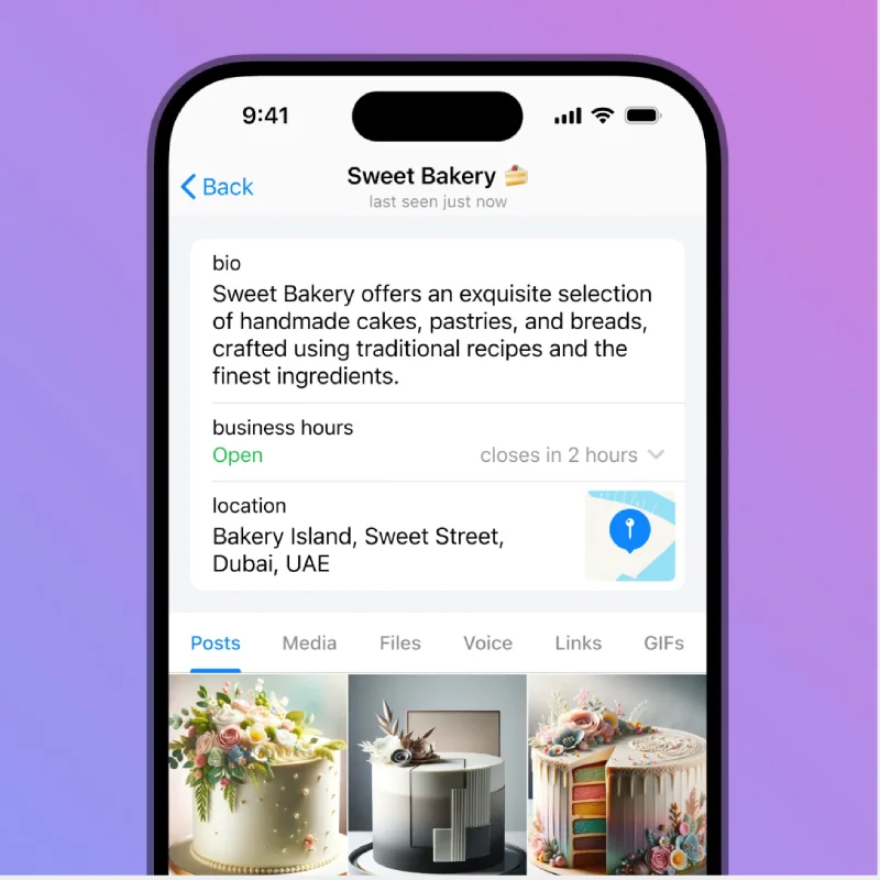 قابلیتهای تلگرام بیزینس: موقعیت مکانی و زمانی